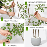 Fiore artificiale Nandina Garvee da 1,5 m con vaso in ceramica grigia per arredamento interno, soggiorno, ufficio, facile da curare, foglie realistiche