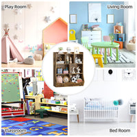 Mobiletto portagiochi rustico marrone Garvee con 3 ripiani, protezione antiribaltamento per camerette e sale giochi per bambini, in legno, robusto, sicuro per i bambini