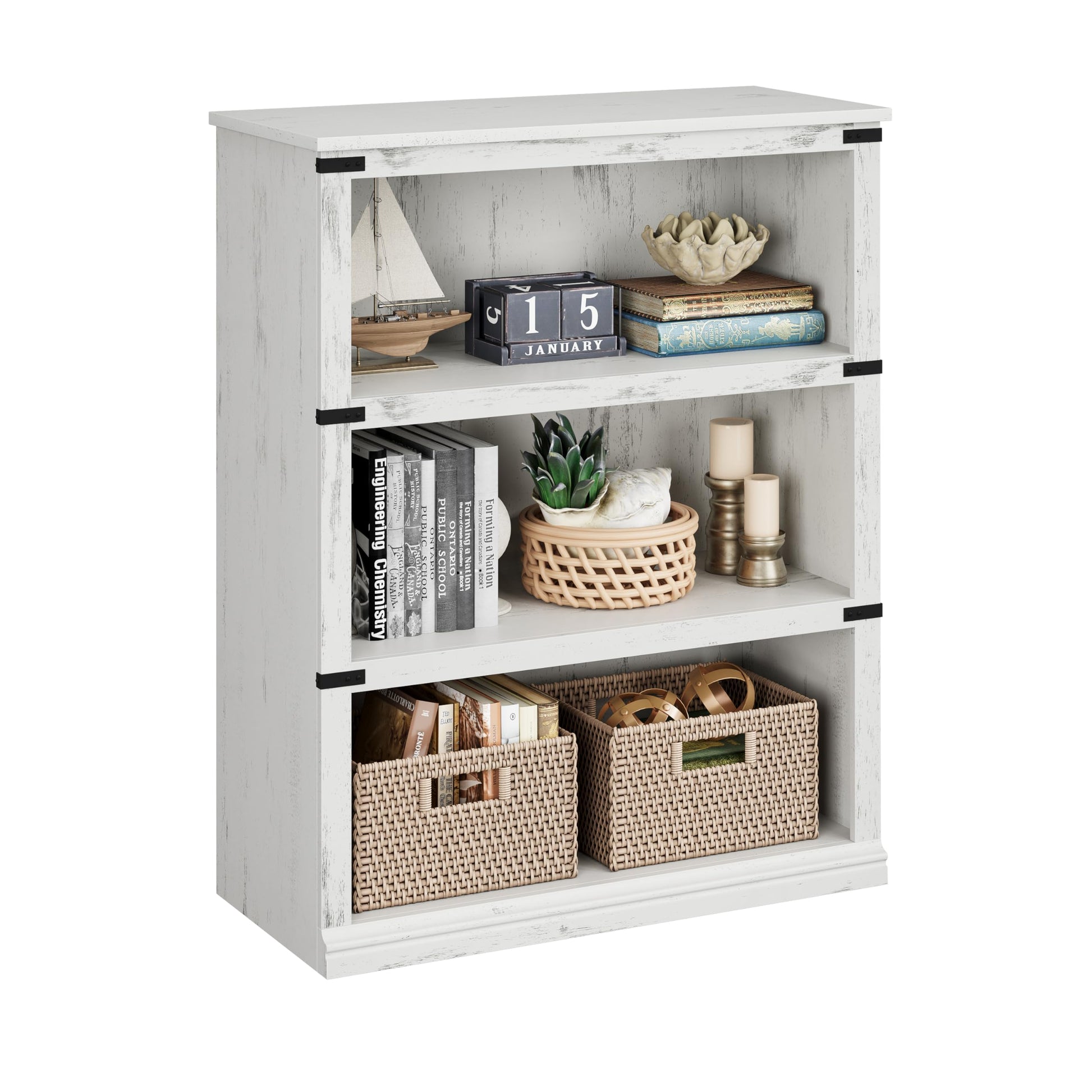 Libreria in legno Garvee Triple Wide a 4 ripiani, bianca, per soggiorno, 40" H x 31,5" W x 12,2" D, robusta, stile industriale
