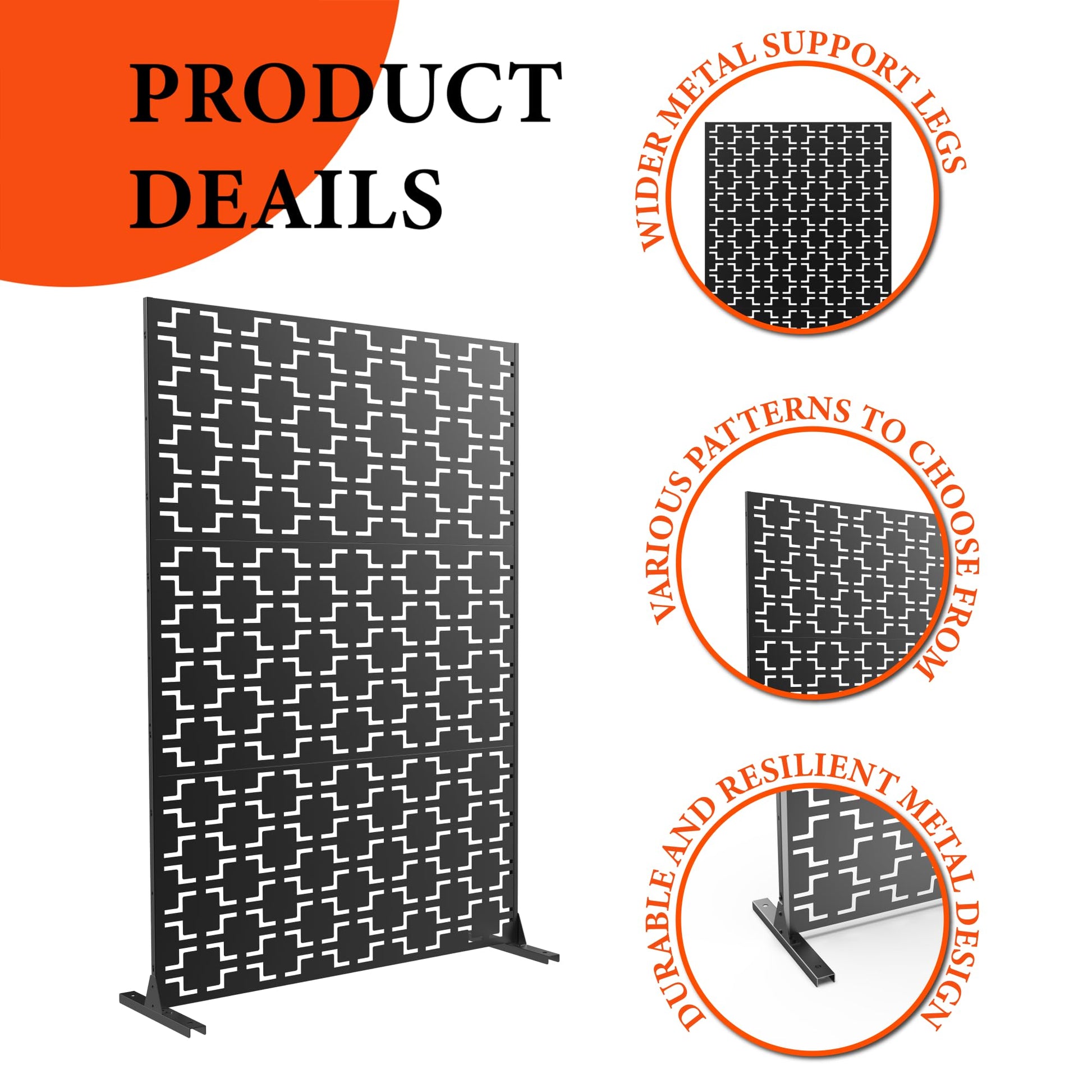 Garvee Metal Privacy Screen 72"x47" Robusto acciaio verniciato a polvere autoportante per giardino e balcone resistente alle intemperie