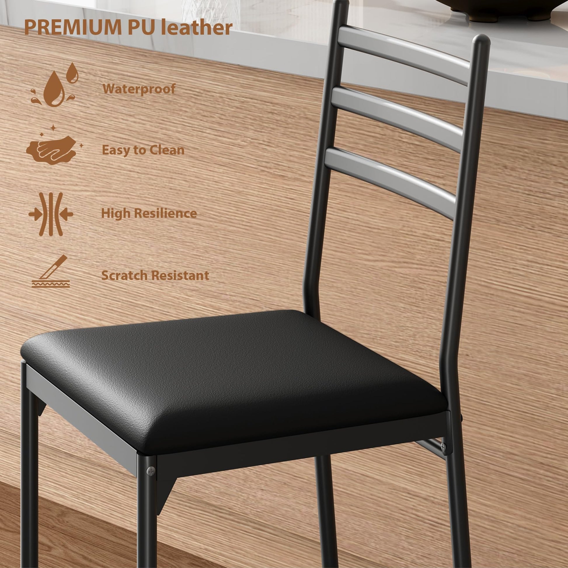 Set di 2 sgabelli da bar Garvee, metallo, seduta imbottita in similpelle, schienale ergonomico, per cucina e bar, robusti, neri