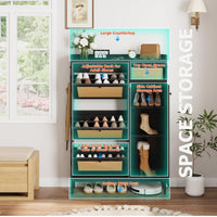 Scarpiera in rattan Garvee con 3 cassetti a scomparsa e 4 ripiani per corridoio e camera da letto, gambe in metallo, ripiani regolabili, robusta, grande, colore naturale