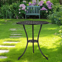 Tavolo da bistrot da esterno Garvee da 24" in ghisa rotonda con foro per ombrellone da 2" per balcone e giardino, nero