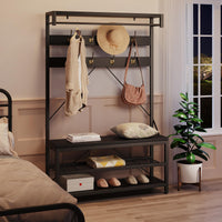 Appendiabiti industriale Garvee con 8 ganci, effetto legno, struttura in metallo, piedini regolabili per corridoio 101.35x39.88x182.88 cm