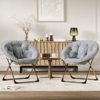 Sedia a forma di luna Garvee Saucer Chair con struttura in metallo pieghevole, fiore di peluche oversize, comoda e stabile per camera da letto e soggiorno, grigio