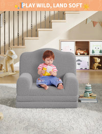 Divano per bambini Garvee 2 in 1 convertibile con elevato comfort, schiuma, morbido Sherpa, antiscivolo, grigio per sala giochi, leggero e sicuro
