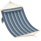 Garvee Amaca Doppia Trapuntata in Tessuto con Barre in Legno Massello, Capacità 204 kg, Cuscino Incluso, Patio e Giardino, Strisce Blu Chiaro e Scuro - Dark And Light Blue Stripes