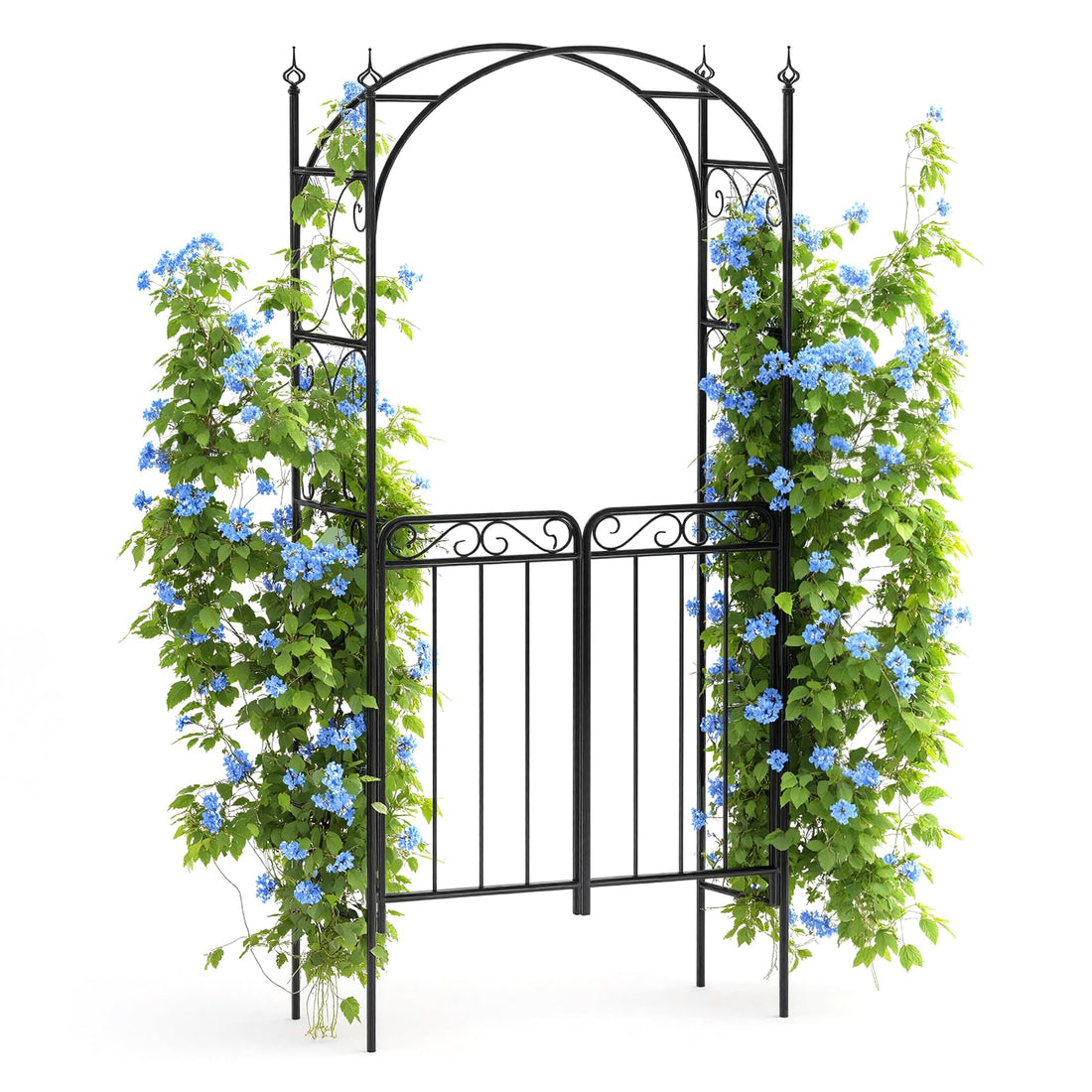Arco da giardino Garvee da 8 piedi con cancello, metallo pesante, resistente alle intemperie, nero, per matrimoni e giardino, struttura a traliccio