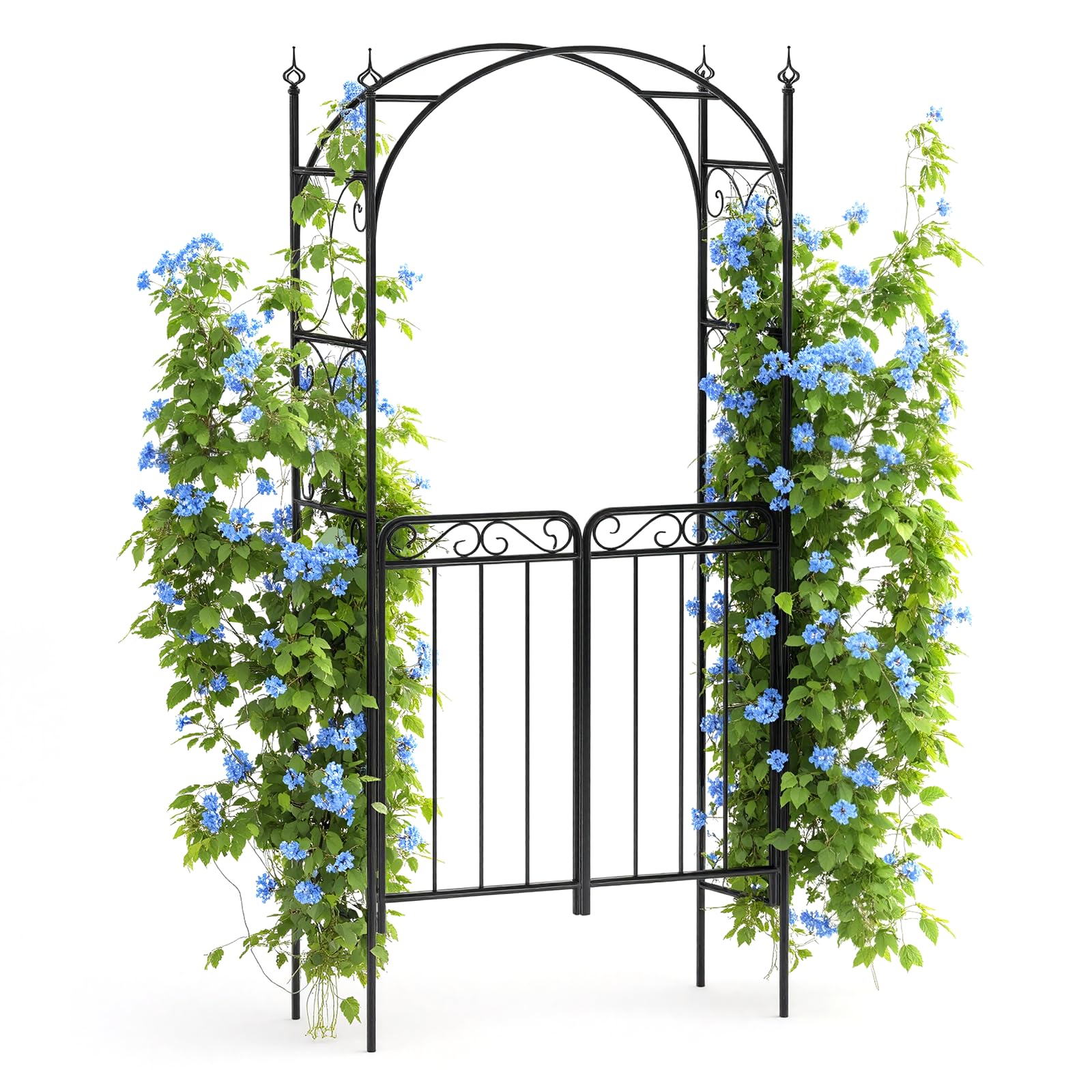 Arco da giardino Garvee da 8 piedi con cancello, metallo pesante, resistente alle intemperie, nero, per matrimoni e giardino, struttura a traliccio