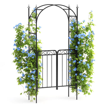 Arco da giardino Garvee da 8 piedi con cancello, metallo pesante, resistente alle intemperie, nero, per matrimoni e giardino, struttura a traliccio