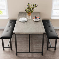 Set da pranzo Garvee per 4 persone con 2 panche imbottite, tavolo da cucina rettangolare, robusto MDF e acciaio, salvaspazio, impermeabile, grigio retrò, piccoli spazi