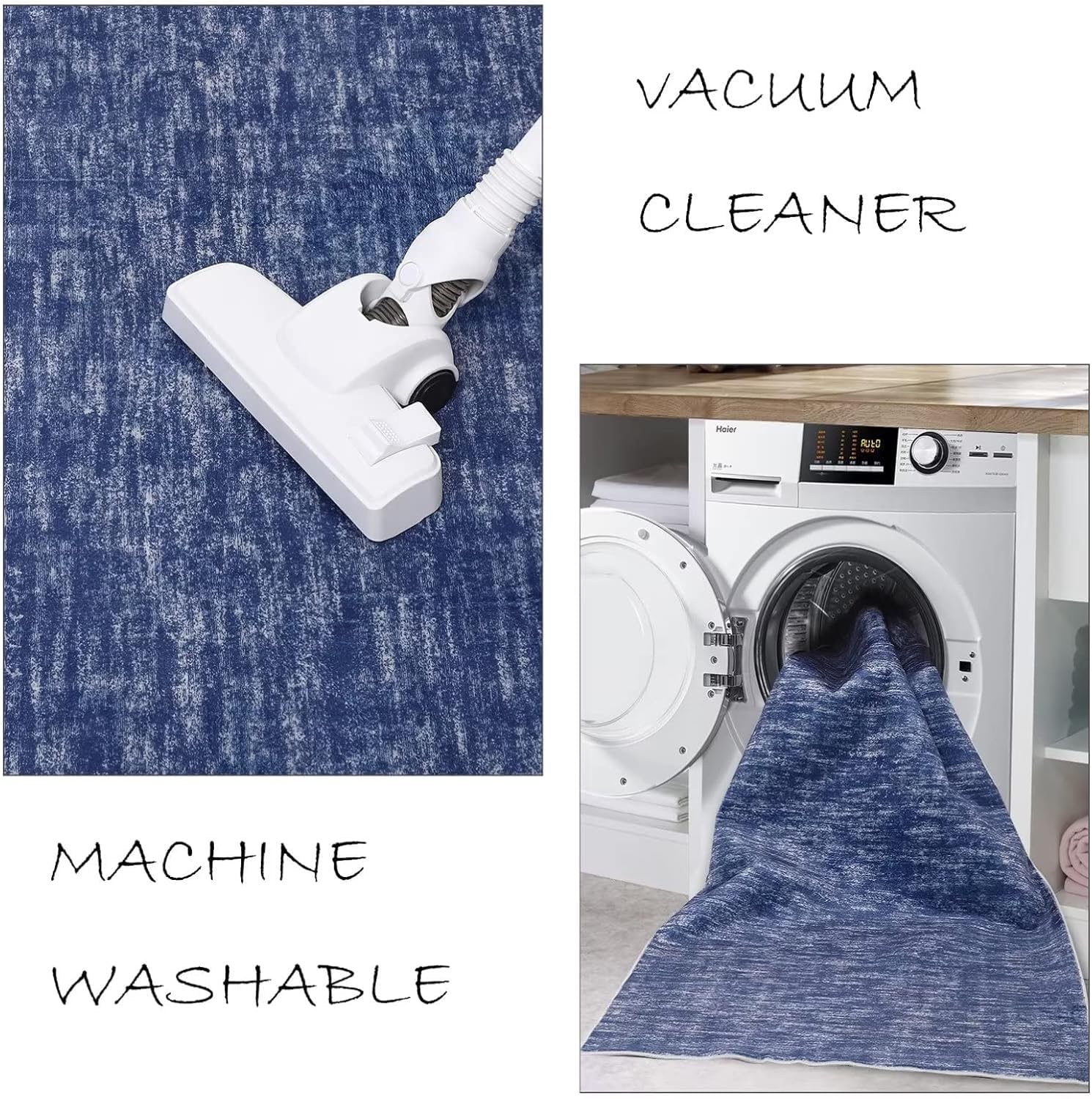 Tappeto Garvee lavabile in lavatrice, antiscivolo, morbido, piatto, soggiorno, camera da letto, 160x230 cm, blu