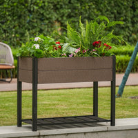 Aiuola rialzata Garvee in HDPE con ripiano, resistente alle intemperie, stabile, struttura in alluminio per balcone e giardino, senza sostanze chimiche, 100x50x30 cm, grigio