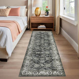 Tappeto Garvee Vintage a Pelo Corto Antiscivolo Lavabile Poliestere Corridoio Ingresso Cucina Bagno 60x230cm Cenere - Cenere