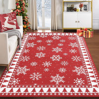 Tappeto natalizio Garvee rosso 120x170 cm con fiocchi di neve e albero di Natale per soggiorno e camera da letto, lavabile, TPR antiscivolo, pelo corto