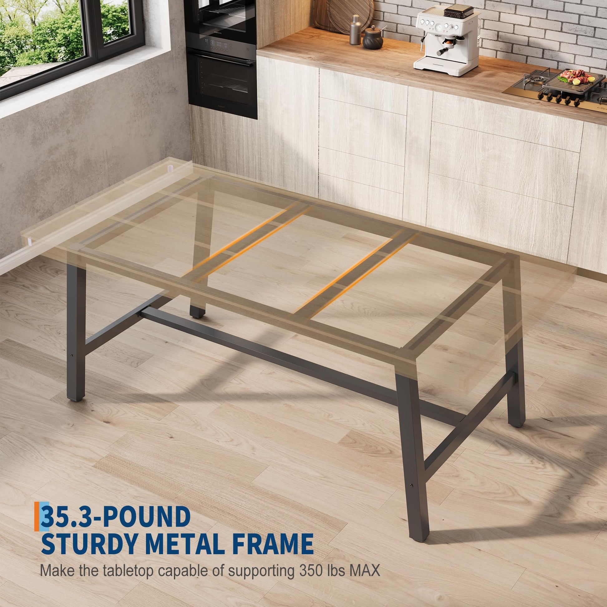 Tavolo da pranzo industriale Garvee per 6-8 persone, struttura in metallo robusto, superficie in MDF marrone rustico, gambe regolabili, 70,87 pollici