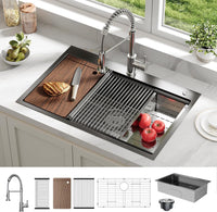 Lavello in acciaio inox Garvee con una vasca 84 x 56 x 23 cm per bar e cucina, moderno, calibro 16, argento