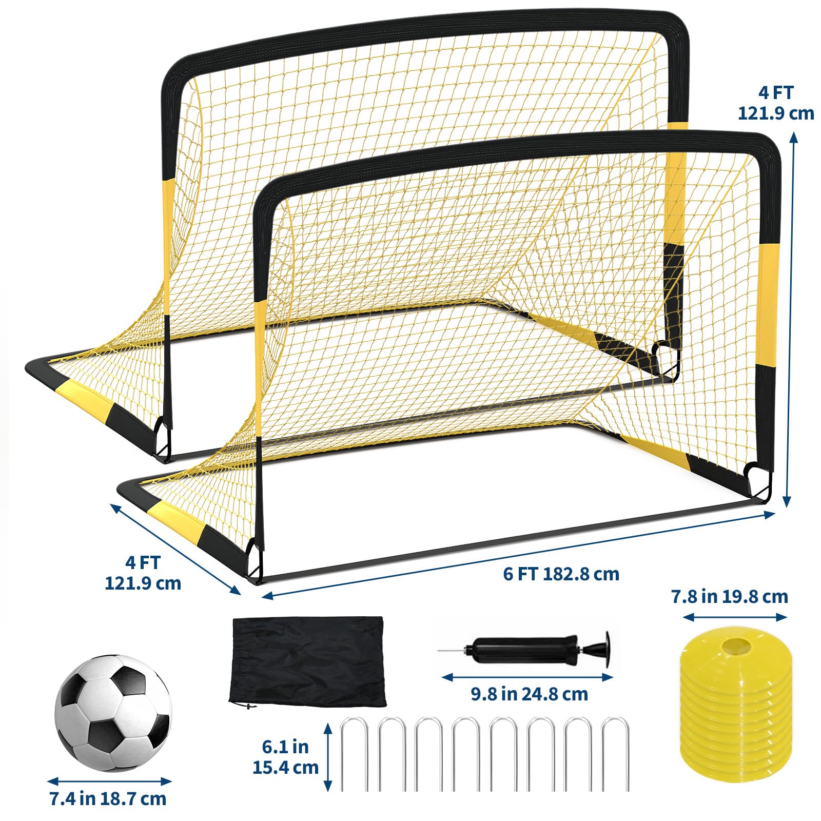 Porte da calcio Garvee, configurazione da 2, 6x4 piedi, porte da calcio pop-up, tessuto Oxford 450D, fibra di vetro da 10 mm, rete in poliestere, portatile, per allenamento e giardino