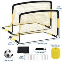 Porte da calcio Garvee, configurazione da 2, 6x4 piedi, porte da calcio pop-up, tessuto Oxford 450D, fibra di vetro da 10 mm, rete in poliestere, portatile, per allenamento e giardino