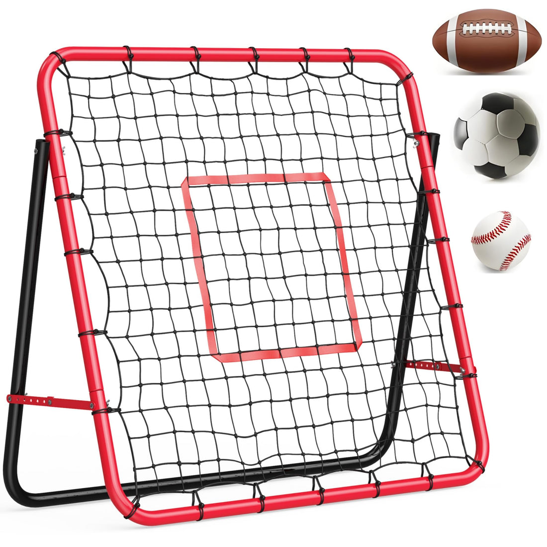 Rete da rimbalzo per calcio Garvee 3,7x3,7 piedi con telaio in ferro, angolo regolabile per giardino e campo, robusta, facile da montare