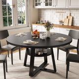 Garvee Tavolo Da Pranzo Rotondo 119 cm Per 4 Persone, Design Rustico Industriale, Ripiano Portaoggetti, Gambe In Metallo Nero, MDF Resistente, Cucina E Sala Da Pranzo - Nero