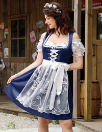 Garvee Dirndl da donna, set completo Dirndl midi da 3 pezzi, abbigliamento tradizionale con grembiule, camicetta, vestito, blu scuro, taglie 34-48