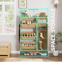 Scarpiera in rattan Garvee con 3 cassetti a scomparsa e ripiani regolabili a 4 livelli per corridoio e ingresso, rovere, grande