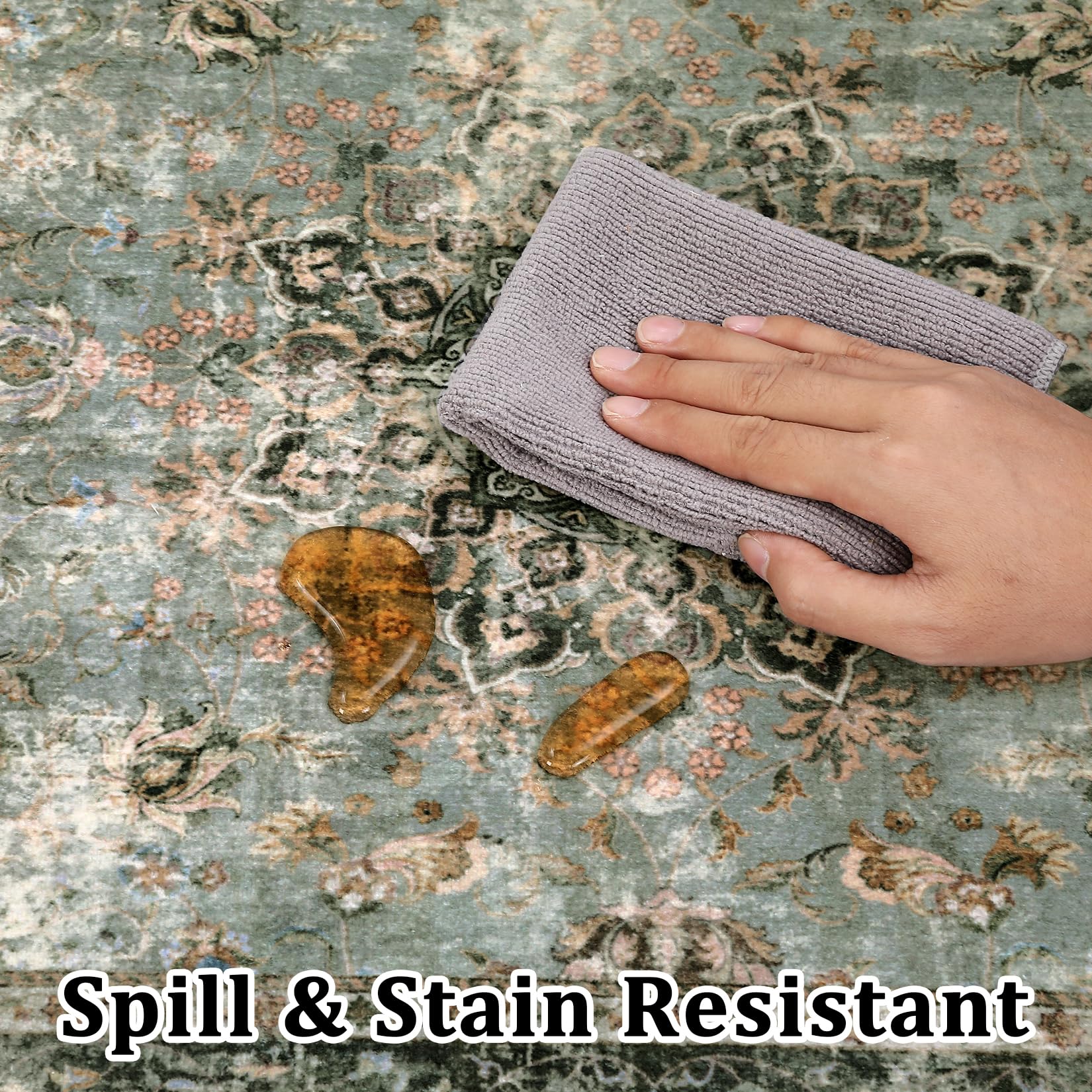 Tappeto vintage lavabile Garvee 80x150 cm antiscivolo verde antico per soggiorno, camera da letto, cucina, corridoio