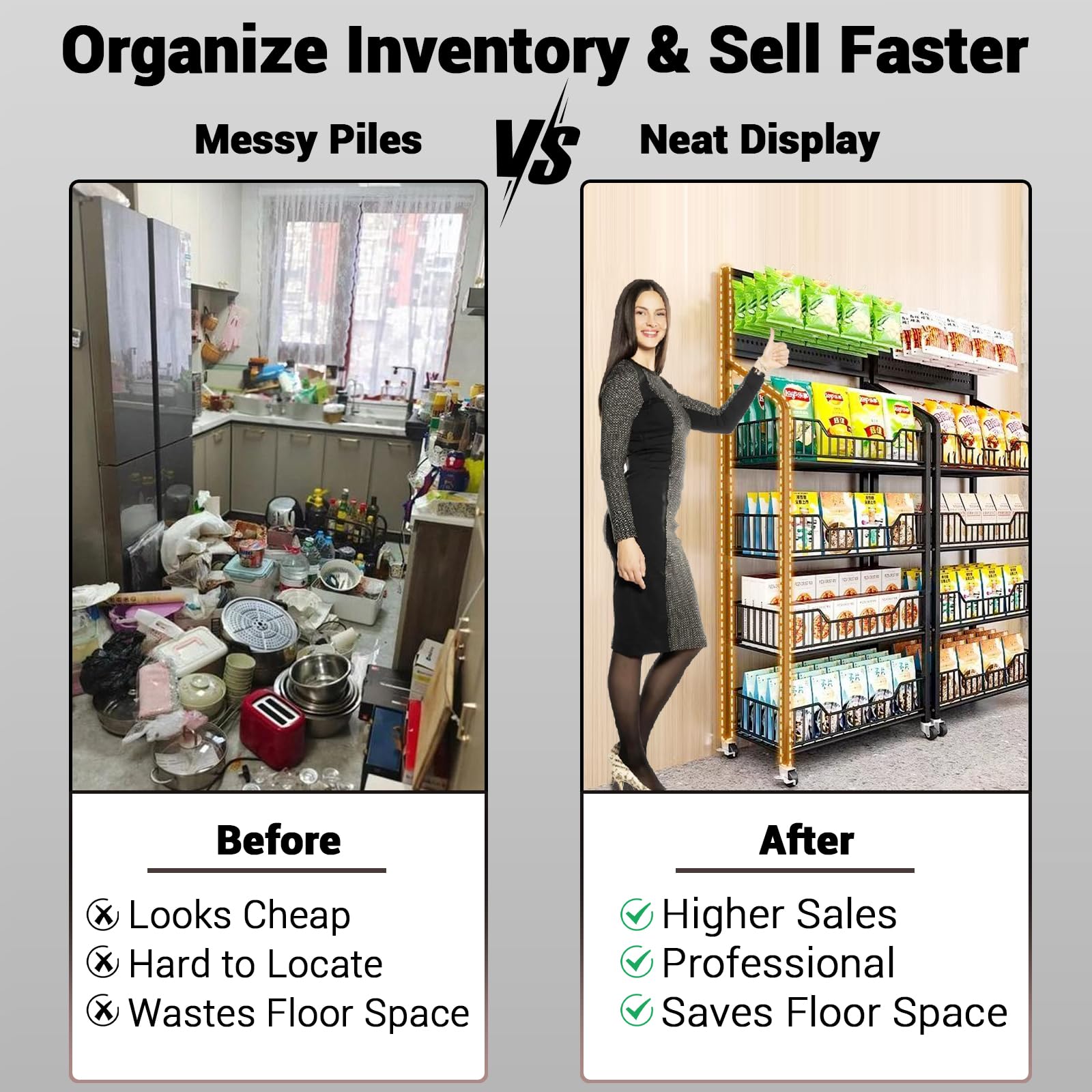 Carrello da cucina Garvee con ruote, 5 ripiani, porta snack, 60 x 27 x 170 cm, nero