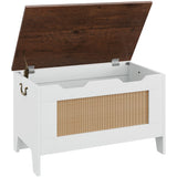 Garvee Panca Contenitore in Rattan 76 cm con Cerniera di Sicurezza, Supporta 159 kg, MDF, Multiuso per Ingresso e Camera, Marrone - Bianco
