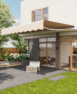 Garvee Gazebo 3x3 Tenda Retrattile Manuale 305x244 cm Protezione UV50+ Telaio Alluminio Tessuto Poliestere 280g Per Patio e Balcone - Beige