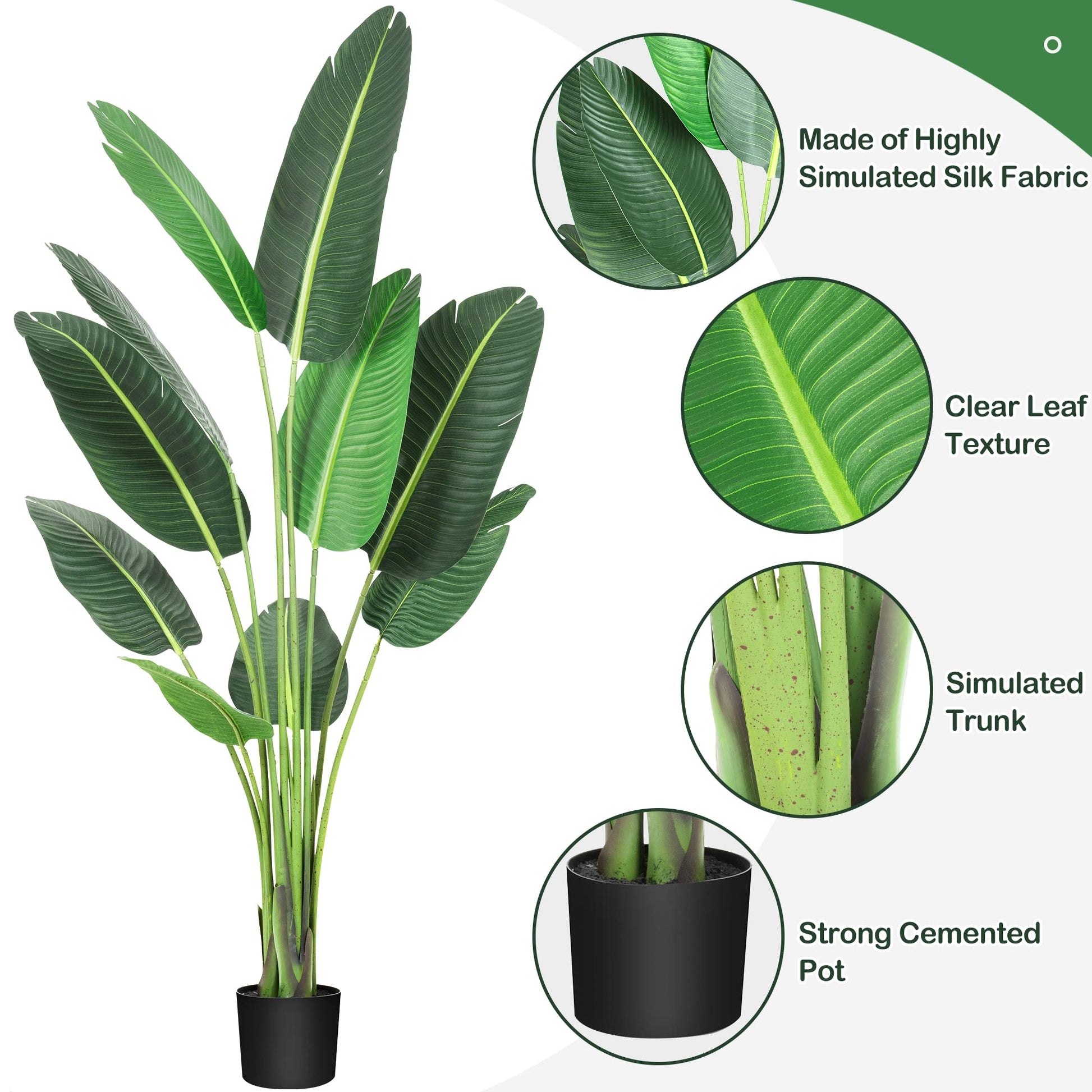 Albero artificiale di uccello del paradiso Garvee, 5 piedi, foglie regolabili, tessuto di seta, vaso di plastica nera per interni ed esterni
