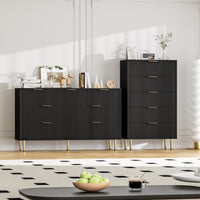 Cassettiera moderna Garvee a 5 cassetti con pannello scanalato per camera da letto e corridoio, 66.29 cm L x 32.51 cm W x 11.68 cm H, legno MDF, maniglie in metallo, robusta