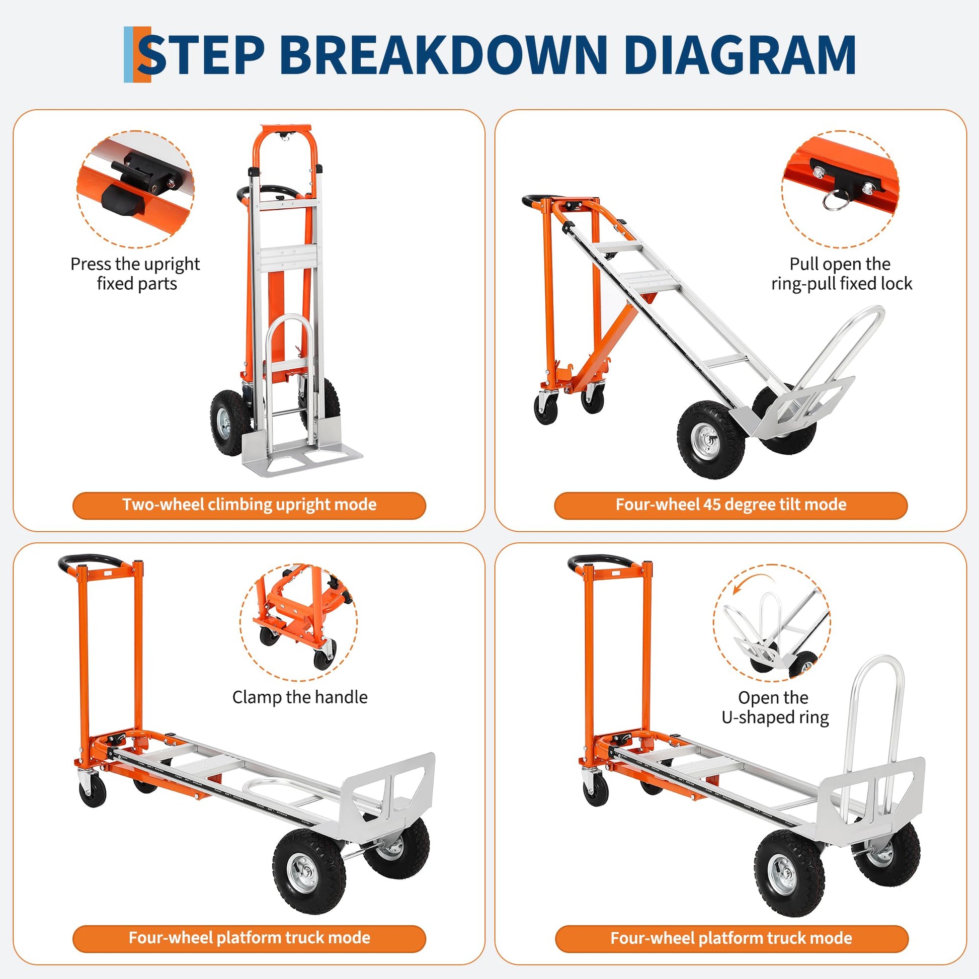 Carrello pieghevole Garvee 3 in 1, in alluminio, ruote da 10 pollici, per la casa e lo stoccaggio