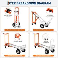 Carrello pieghevole Garvee 3 in 1, in alluminio, ruote da 10 pollici, per la casa e lo stoccaggio