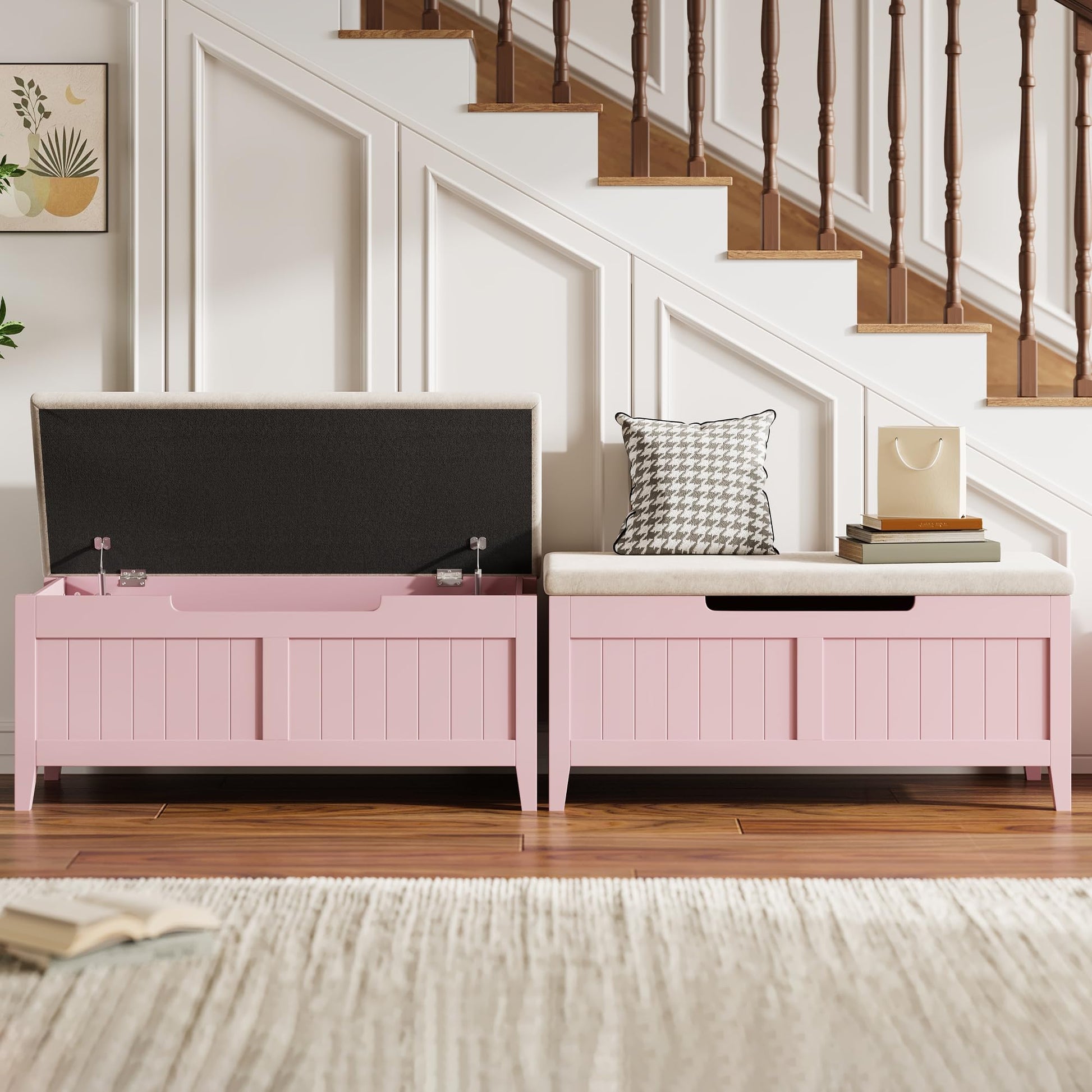 Panca contenitore Garvee con cuscino, cassapanca in legno da 39,4", 2 cerniere di sicurezza, soggiorno e camera da letto, truciolato, maniglie ergonomiche, coperchio ribaltabile, cassapanca grande, facile da montare