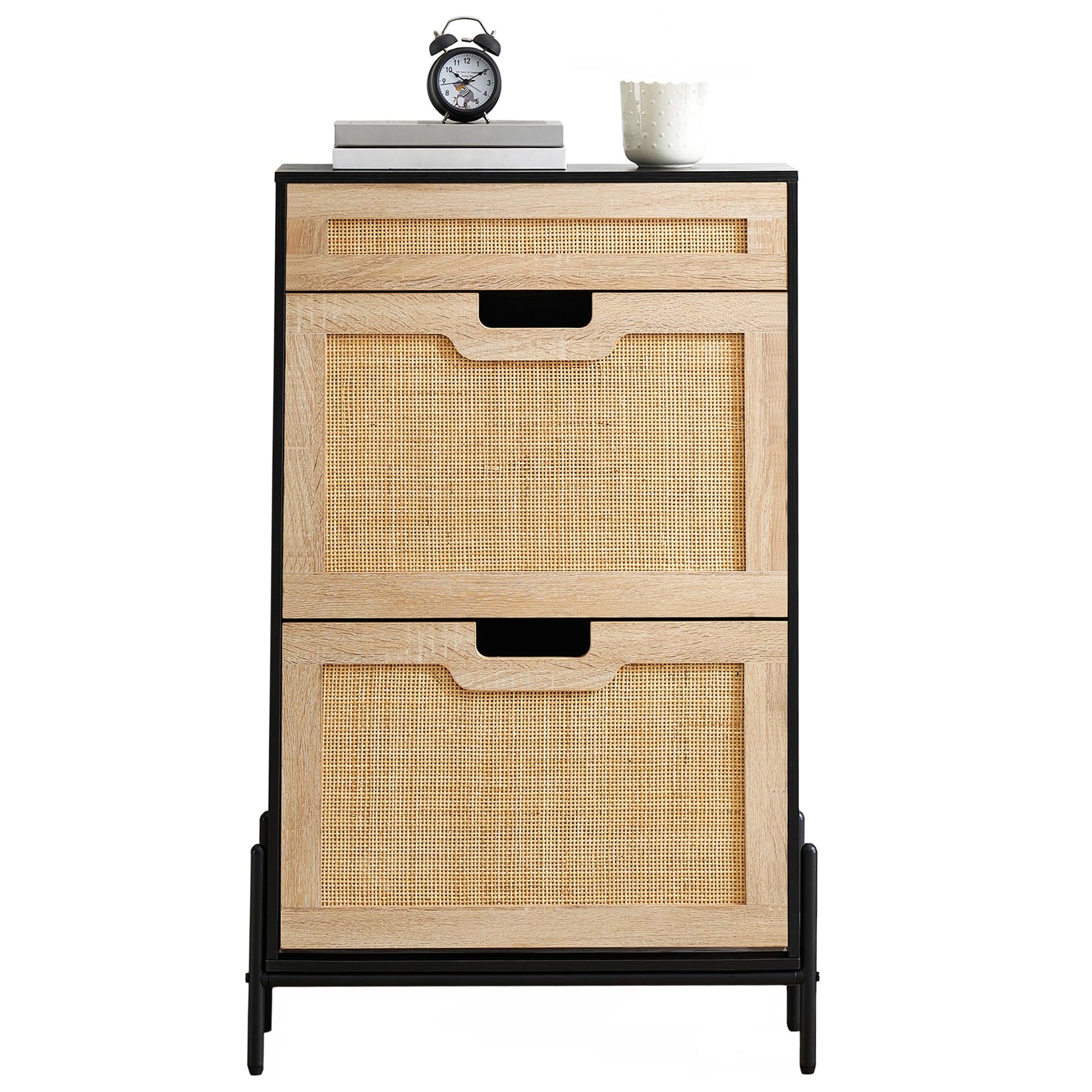 Scarpiera Garvee con 2 ante a ribalta e 1 cassetto, regolabile, in legno e rattan, per corridoio e ingresso, 24x40,3 pollici, colore naturale