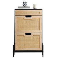 Scarpiera Garvee con 2 ante a ribalta e 1 cassetto, regolabile, in legno e rattan, per corridoio e ingresso, 24x40,3 pollici, colore naturale