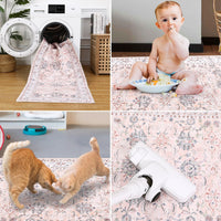 Tappeto Garvee per interni ed esterni, lavabile, vintage, antiscivolo, resistente all'acqua e alle macchie, per soggiorno, camera da letto, casa e ufficio, 140x200 cm, rosa