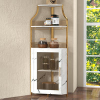 Mobile bar angolare Garvee per liquori con ripiani regolabili, 61 pollici, stile industriale, robusto MDF e metallo, porta in rete, portabicchieri, indipendente, cucina e soggiorno, nero