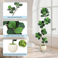 Albero di fico artificiale Garvee da 6 piedi con vaso bianco per soggiorno e ufficio, rami regolabili, resistente alle intemperie, foglie realistiche, decorazione in muschio