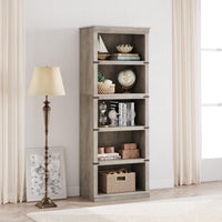 Libreria in legno Garvee a 5 ripiani con spazio per il soggiorno, 170 cm di altezza x 62 cm di larghezza x 32 cm di profondità, grigio, robusta, stile coloniale, MDF