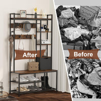 Armadio 5 in 1 Garvee con panca, 12 ganci, scarpiera per corridoio e ingresso, MDF e acciaio, robusto, spazio di archiviazione, design moderno