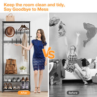 Panca multifunzionale per corridoio Garvee 4 in 1 – con 8 ganci, scarpiera, struttura in metallo effetto legno, robusta e pratica per corridoio e ingresso