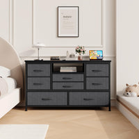 Cassettiera in tessuto Garvee con 8 cassetti, porta TV con prese LED per camera da letto, soggiorno, TV da 55'' in MDF beige