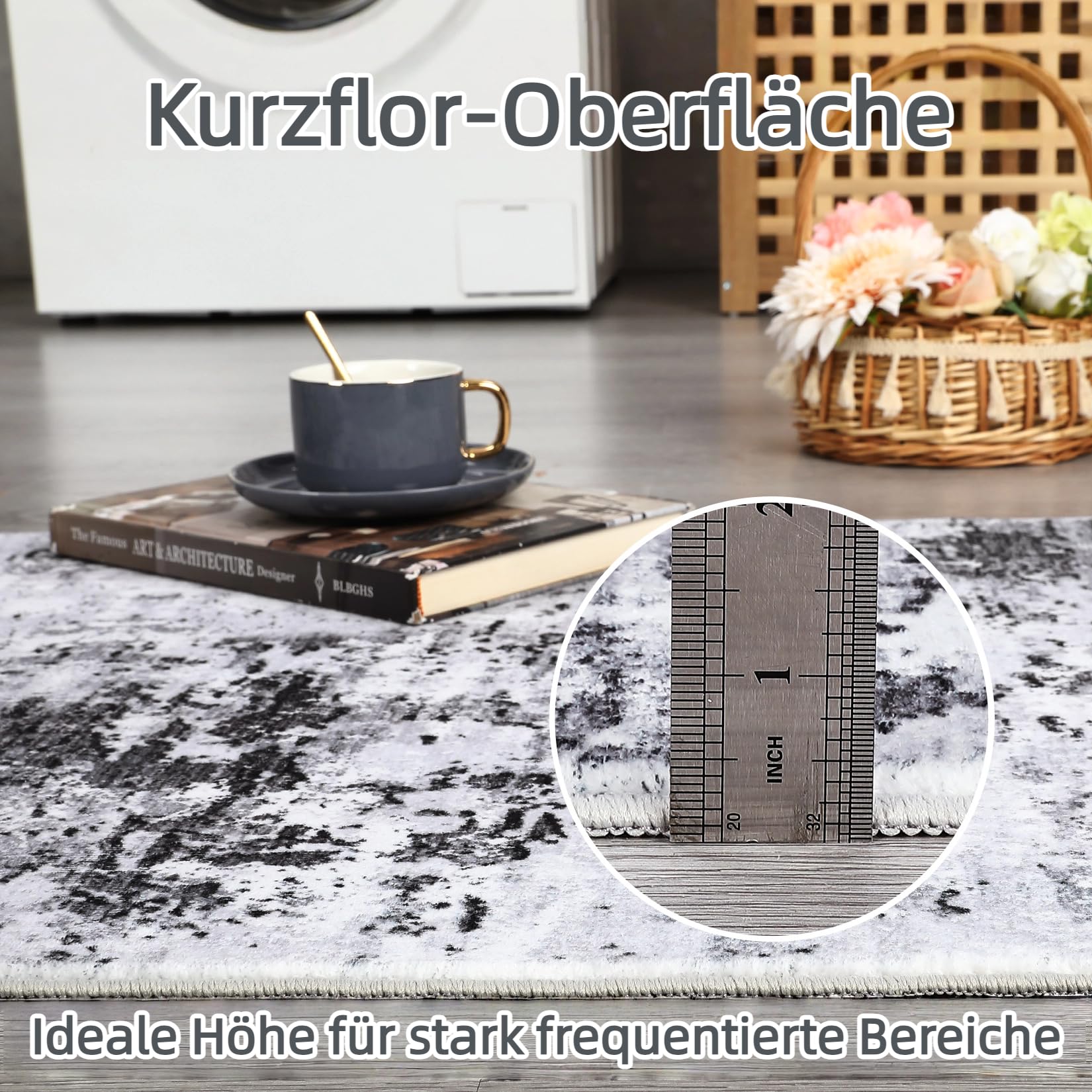 Tappeto moderno astratto per soggiorno Garvee 200x290 cm, lavabile, antiscivolo, grigio bianco