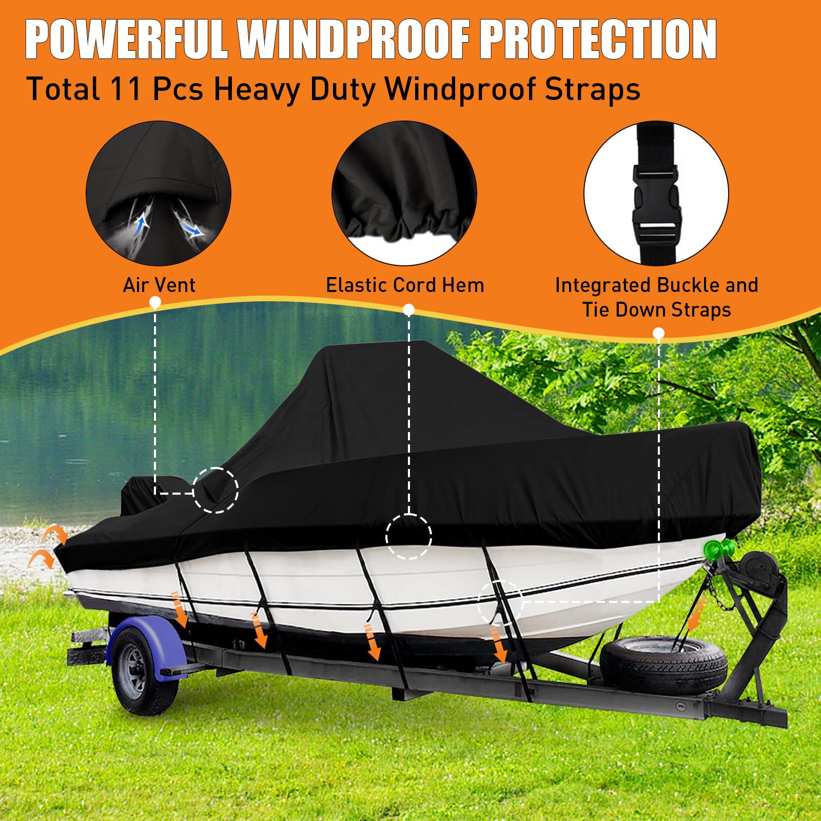 Telo copribarca Garvee Center Console da 20'-22', impermeabile, resistente ai raggi UV, in tessuto Oxford 600D di qualità marina, con ventilazione e asciugatura rapida, per rimorchi rimessaggio.