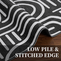 Tappeto Garvee lavabile a pelo corto 120x170 nero per soggiorno, camera da letto, cameretta dei bambini, antiscivolo, facile da pulire