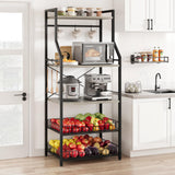 Scaffale da cucina Garvee con 5 ripiani, 2 cestelli in filo metallico, supporto da bar industriale per caffè, MDF e acciaio, 8 ganci, grigio rustico, multifunzionale per cucina - rosso