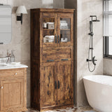 Garvee Armadio da Bagno 170 cm Rustico Marrone con 4 Ante, Cassetto a Vetro, Ripiani Regolabili in MDF per Cucina e Soggiorno